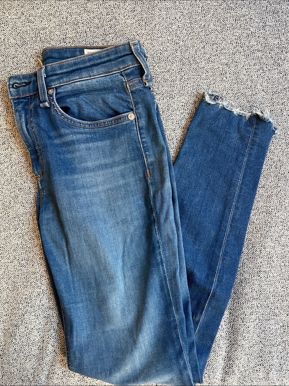 rag & bone Frayed Hem Medium Blue Skinny Jeans